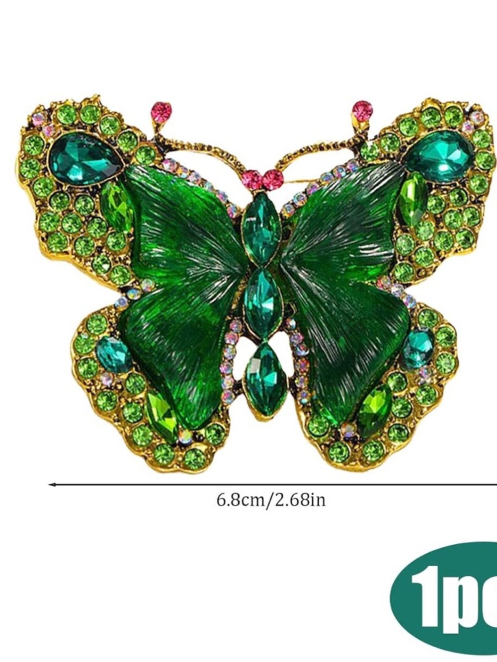 New! Green Butterfly Crystal Brooch - Picture 2 of 7